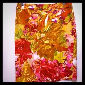 J. Crew Factory Vibrant Floral Pencil Skirt in Yellow, Pink, Red